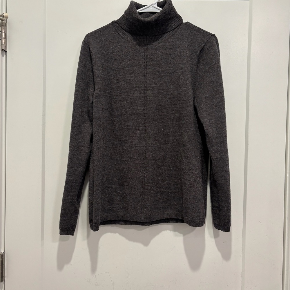 Marisa Christina Gray 100% Italian Merino Wool Turtleneck Sweater Large RN 59478